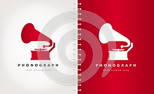Phonograph vector logo. Gramophone silhouette.